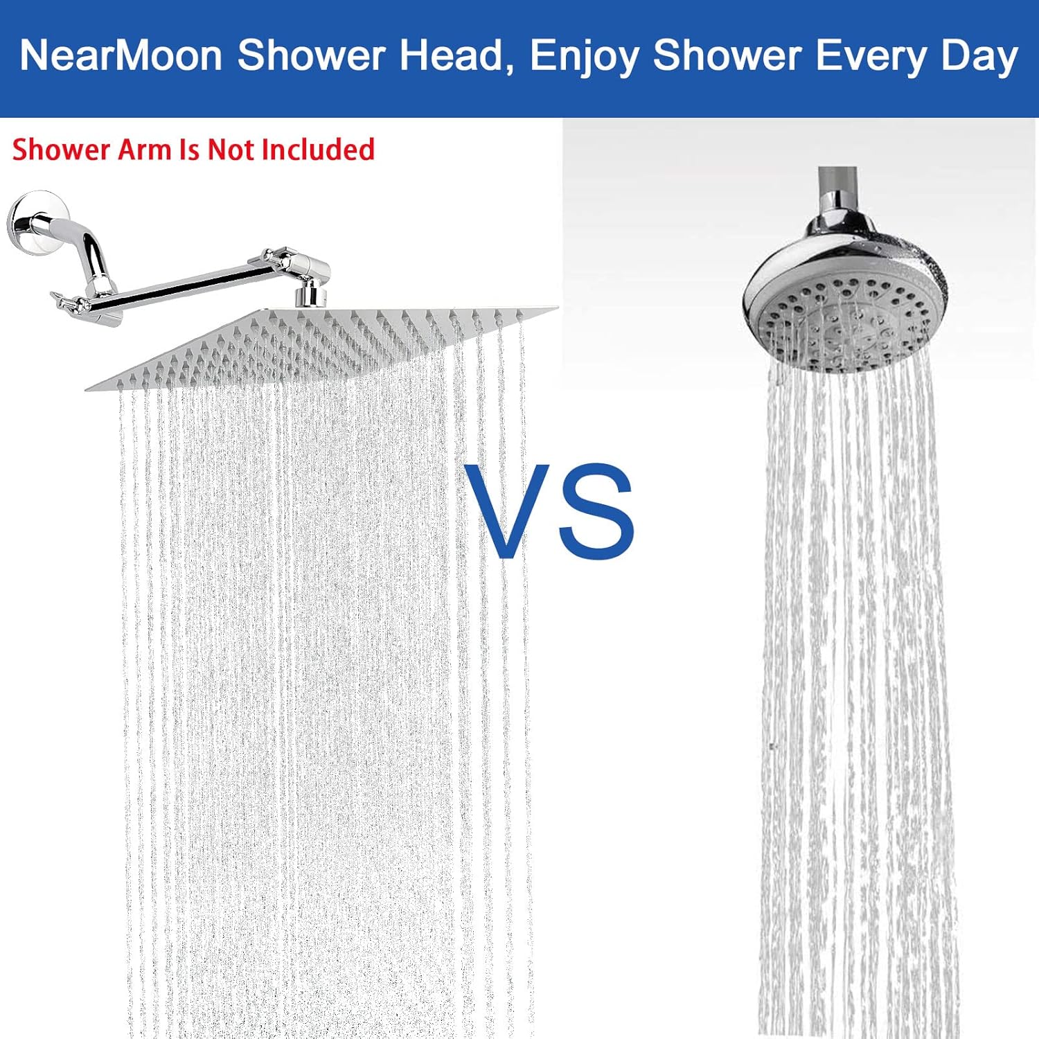 NearMoon 10-Inch Square Rain Shower Head with Chrome Finish