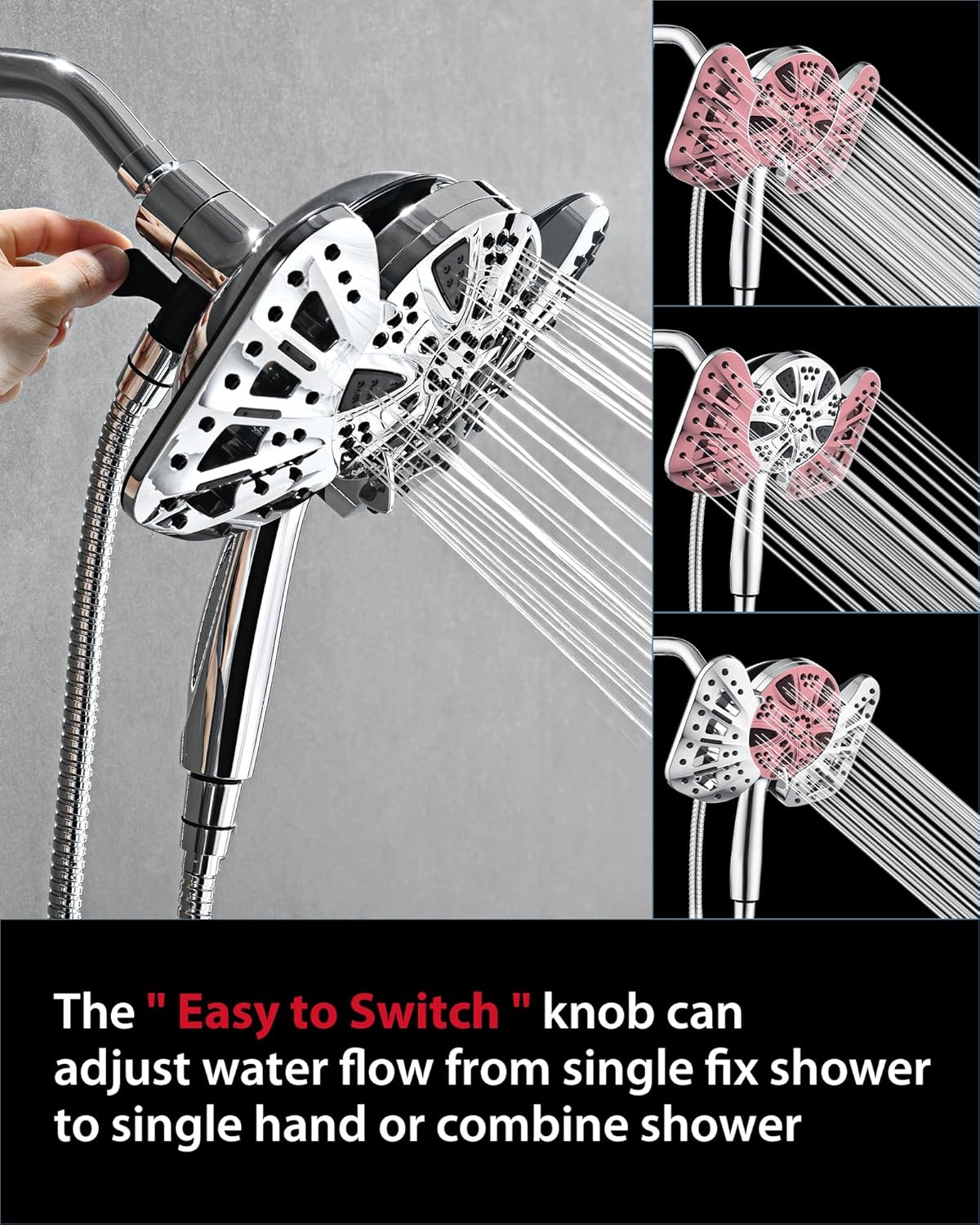 GRICH Dual High Pressure Shower Head with 10 Modes and Handheld Spray Combo