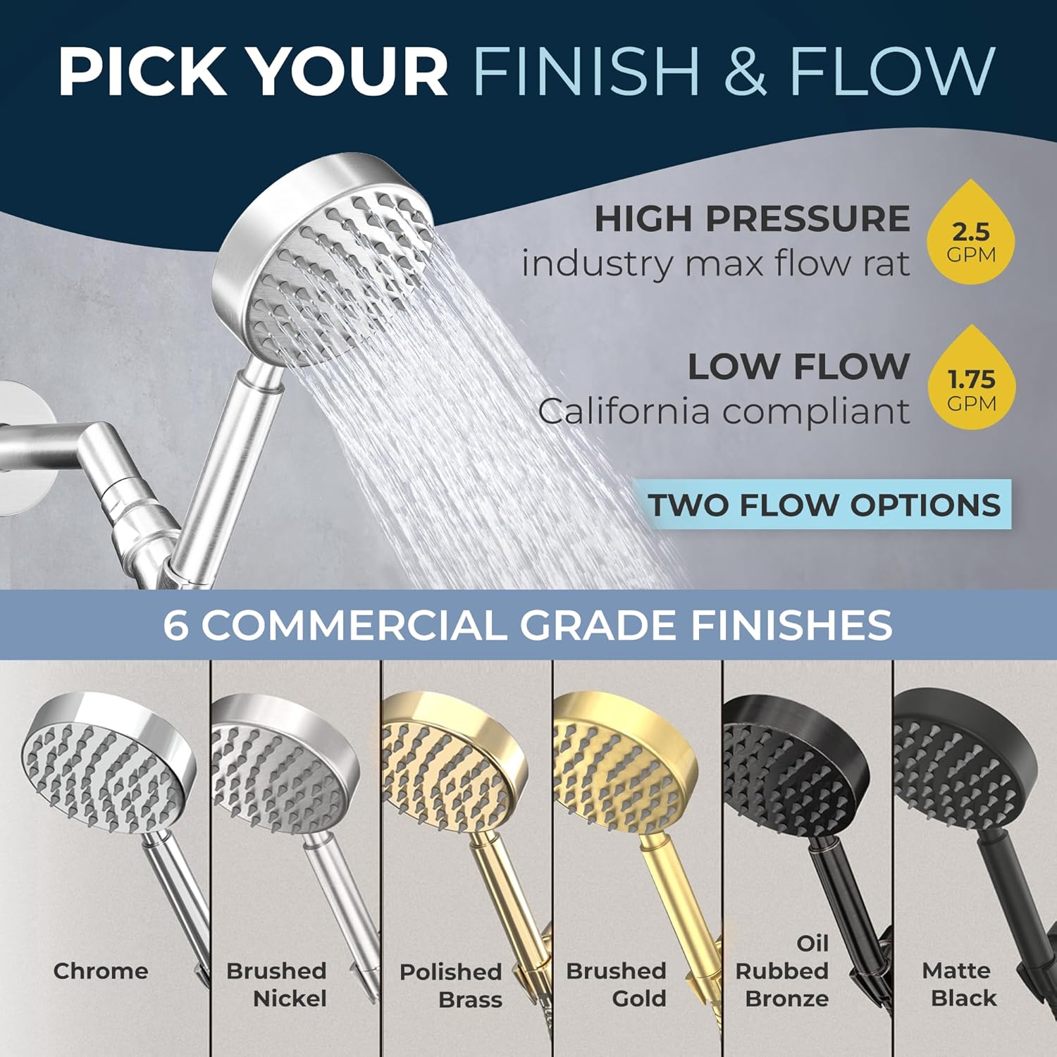 HammerHead Showers All Metal Handheld Shower Head with Hose and Brass Holder