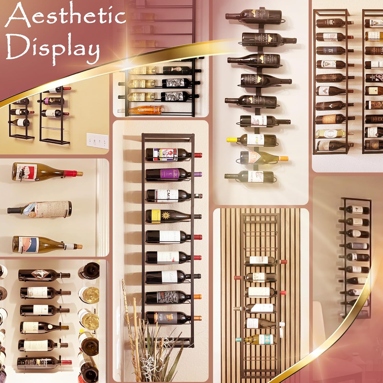 AQAREA Wall Mounted Wine Rack 10 Bottle Holder - Black
