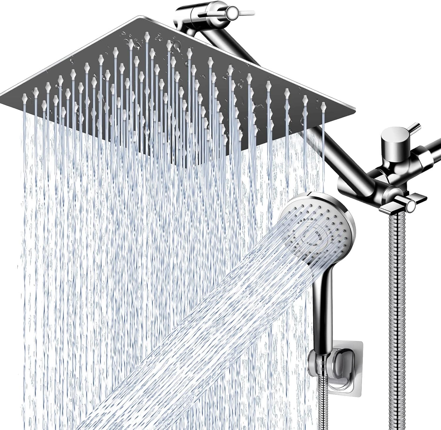 PinWin 12 Large Square Rain Showerhead with 5 Modes Handheld Combo