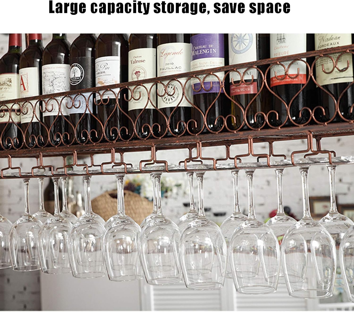 Adjustable Wall-Mounted Wine Rack with Glass Holders
