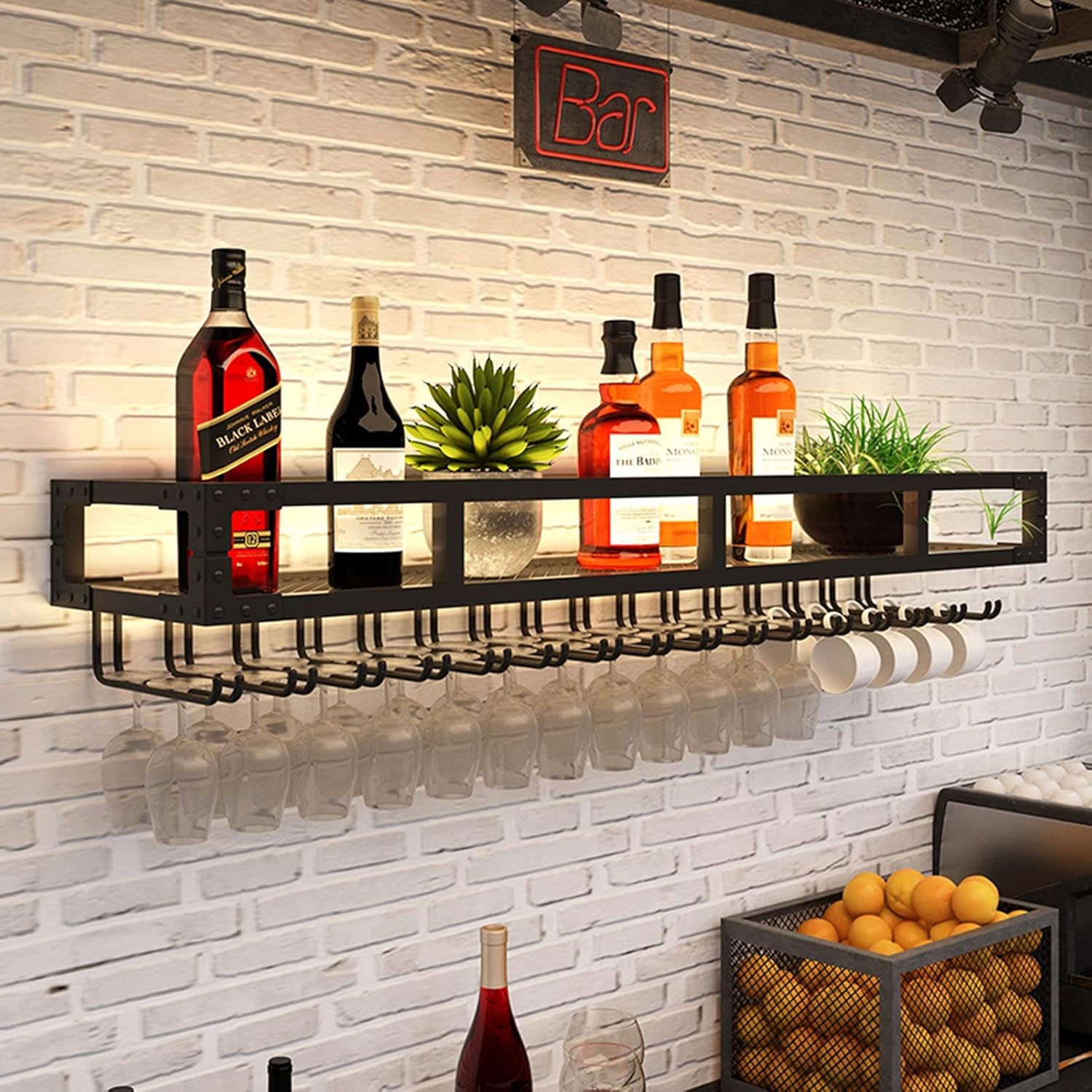 Wall-Mounted Wine Rack - Wrought Iron Goblet Holder with Large Capacity