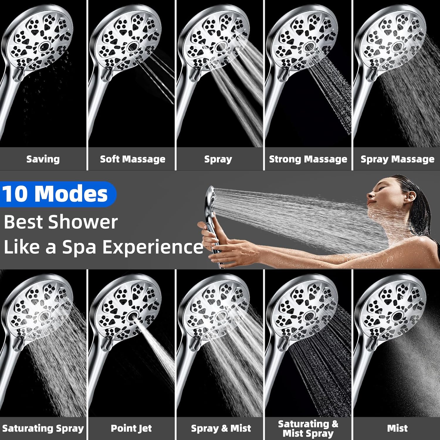 VOXPOA 5 Handheld Shower Head with 10 Spray Settings