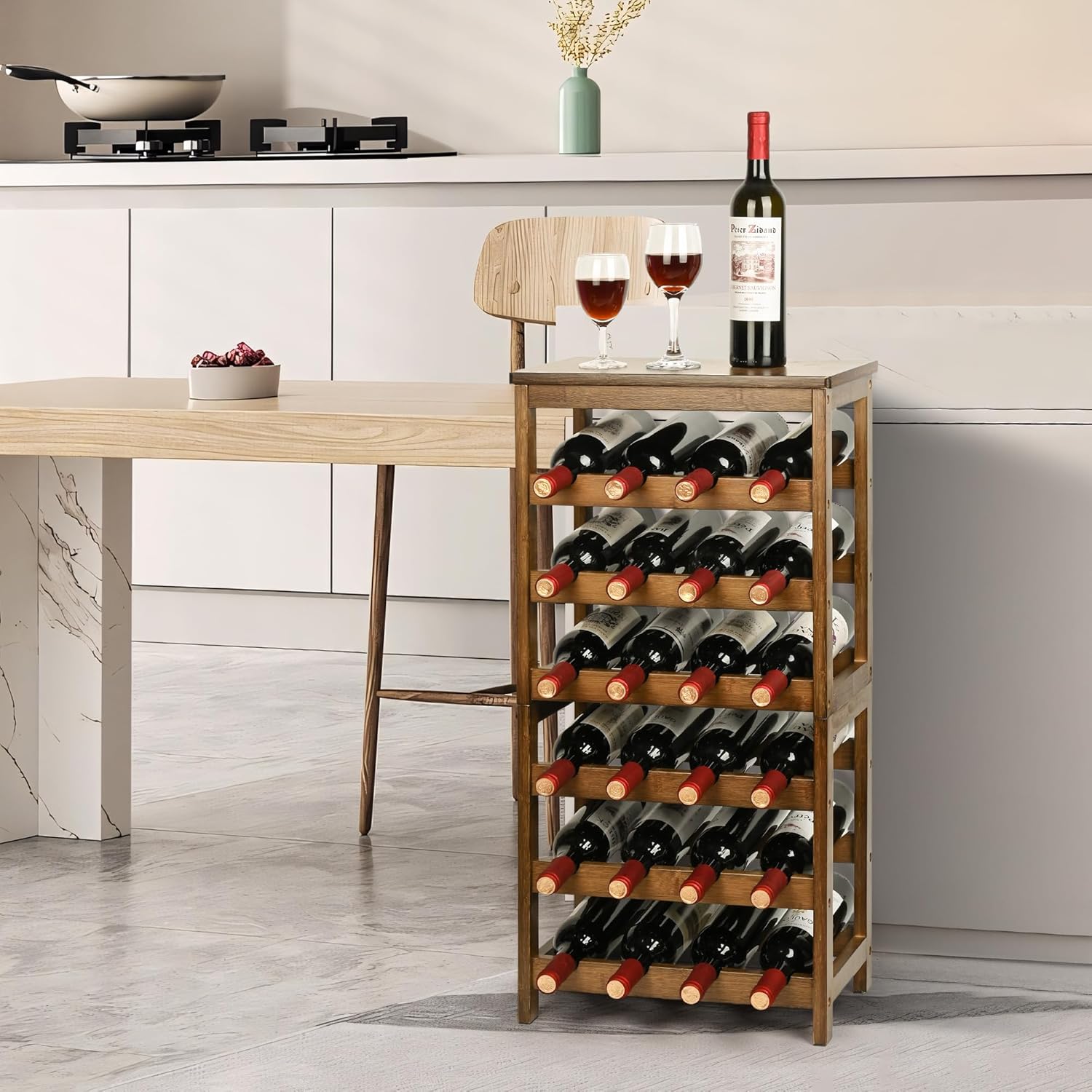 VASMIA 6-Tier Freestanding Wine Rack with Table Top
