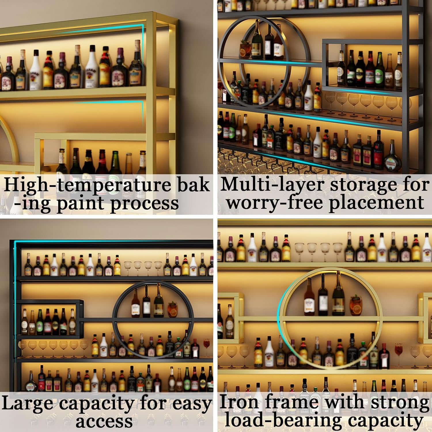 63in Wall Mounted Wine Rack Iron Display Stand for Bar Living Room