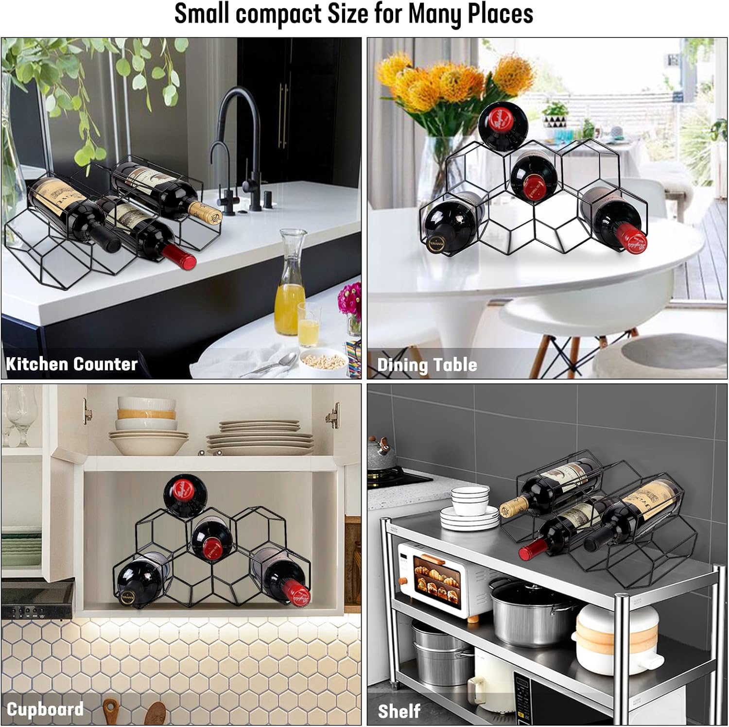 Handisen 9 Bottle Freestanding Wine Rack Black Metal Honeycomb Storage Stand