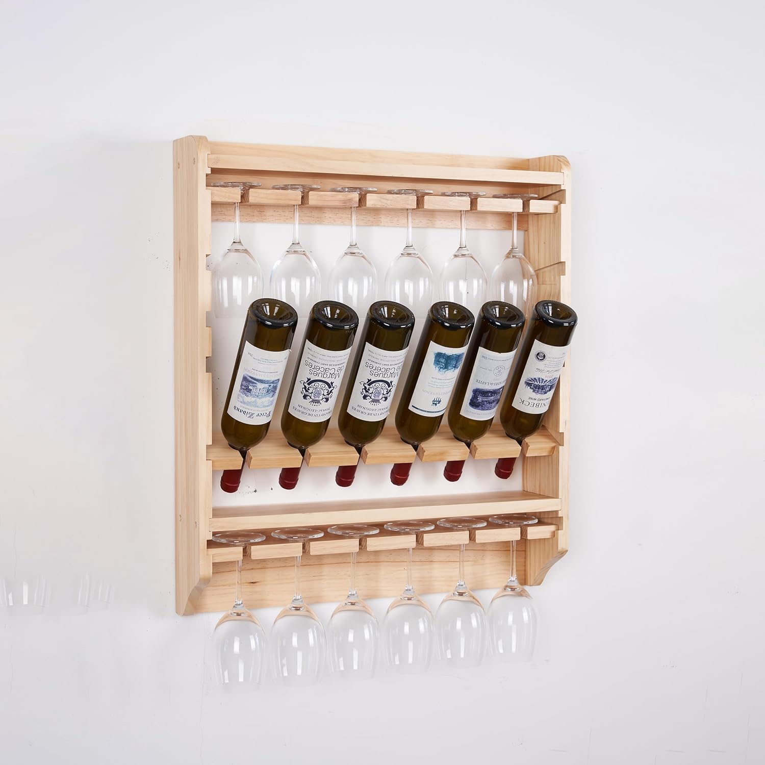 18 Bottle Wall Wine Rack with Glass Holder 1