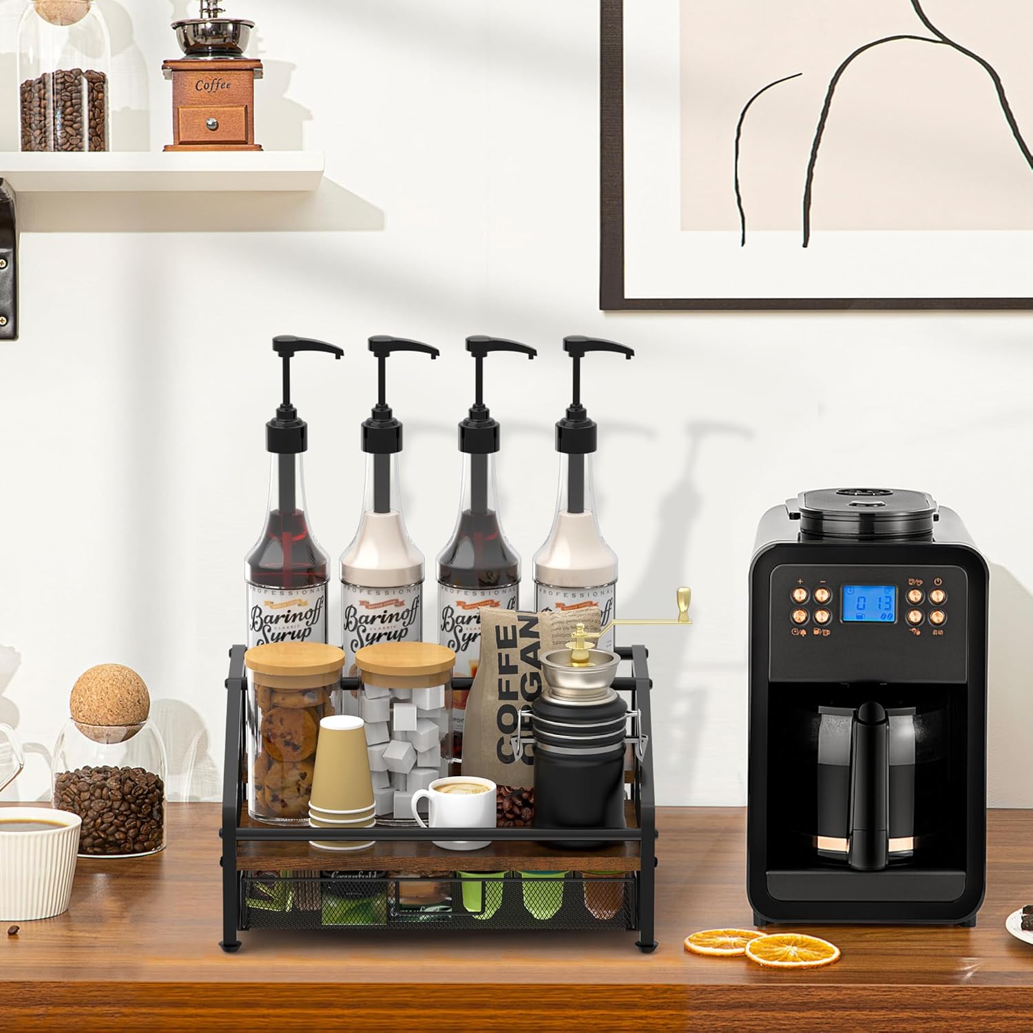 Alyoen 3-Tier Coffee Syrup Organizer Rack with 35K Cup Storage