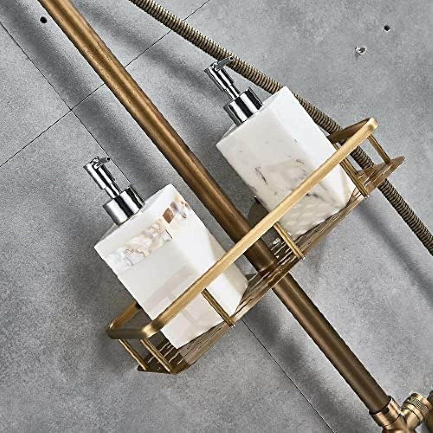 TECKI Rainfall Shower Faucet Set with Antique Brass Handheld Head