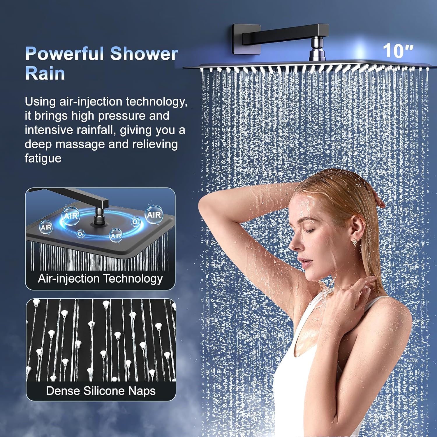SR SUN RISE 10 Inch Slide Bar Shower Set with Matte Black Faucet