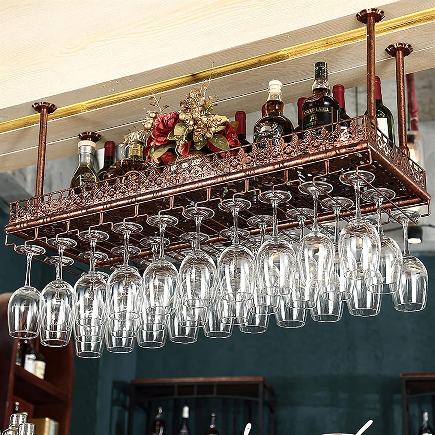 Ceiling Metal Wine Racks Adjustable Height Wall Mounted Holder