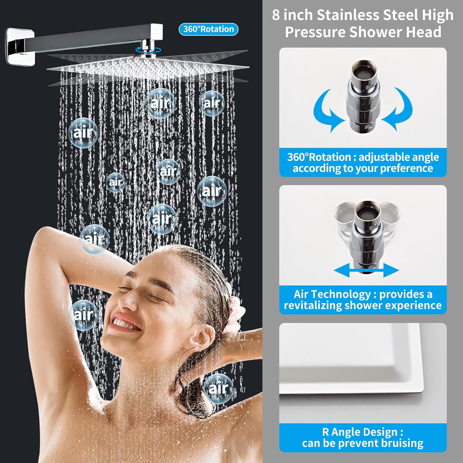 Hamckay 8 Inch Chrome Shower Faucet Set