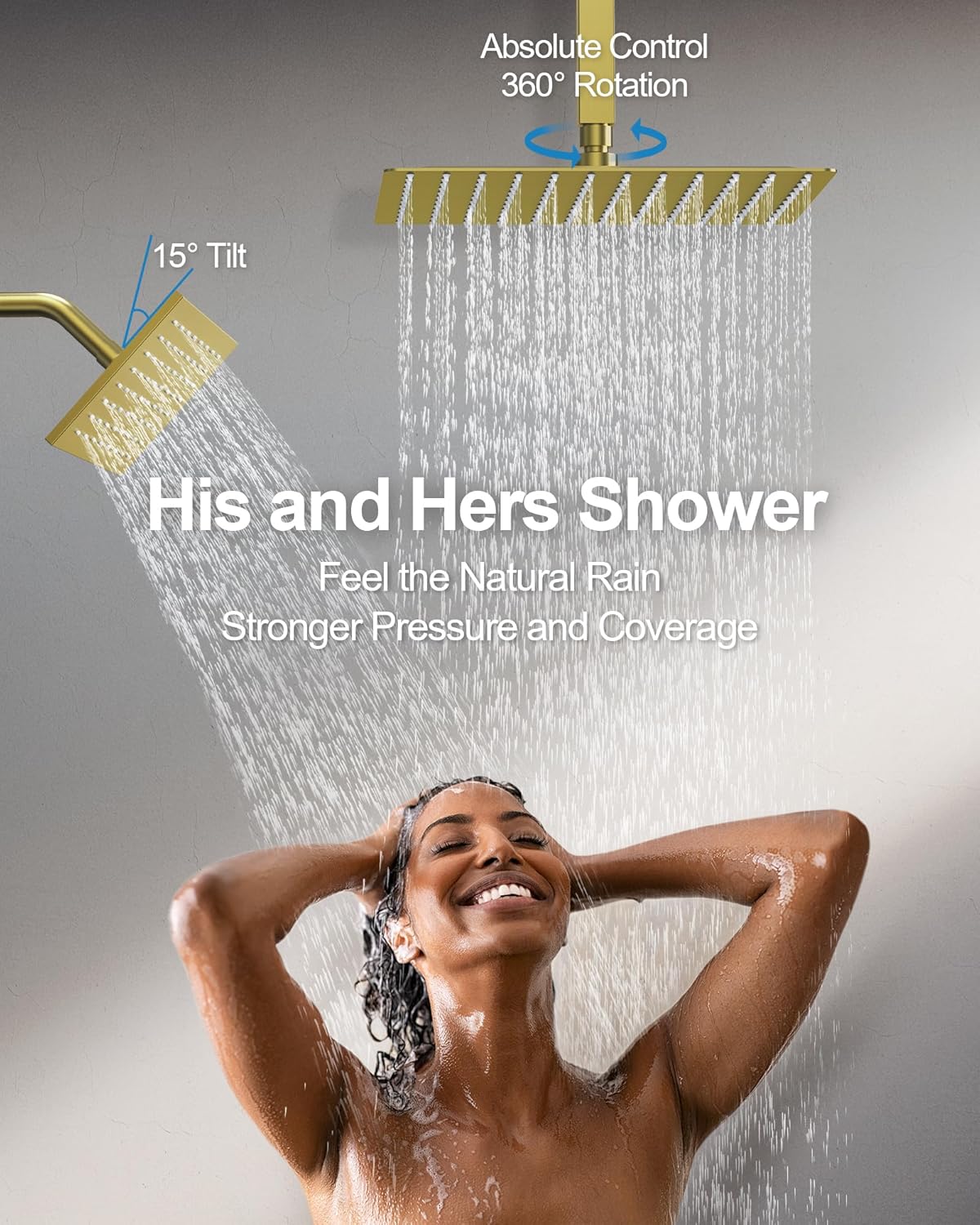 GRANDJOY Thermostatic Shower System with Rainfall Heads and Handheld