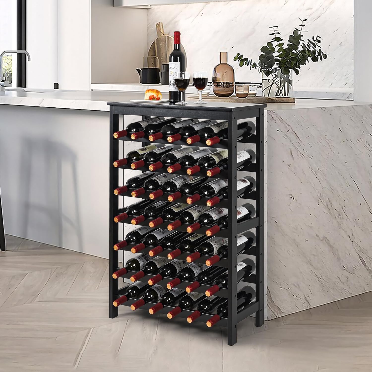 VASMIA 42-Bottle Bamboo Wine Rack 7-Tier Freestanding Floor