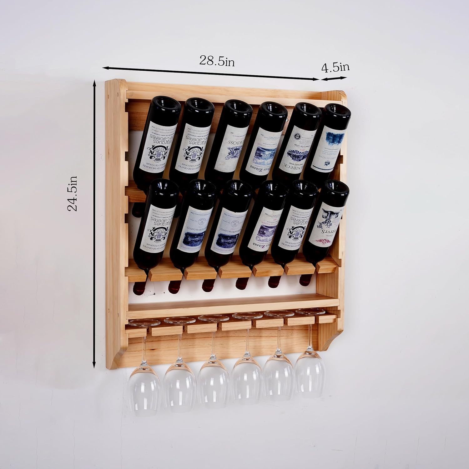 18 Bottle Wall Wine Rack with Glass Holder 1