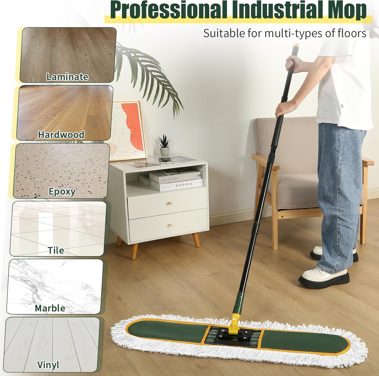 BUVE 36 Inch Commercial Dust Mop with Replacement Pads