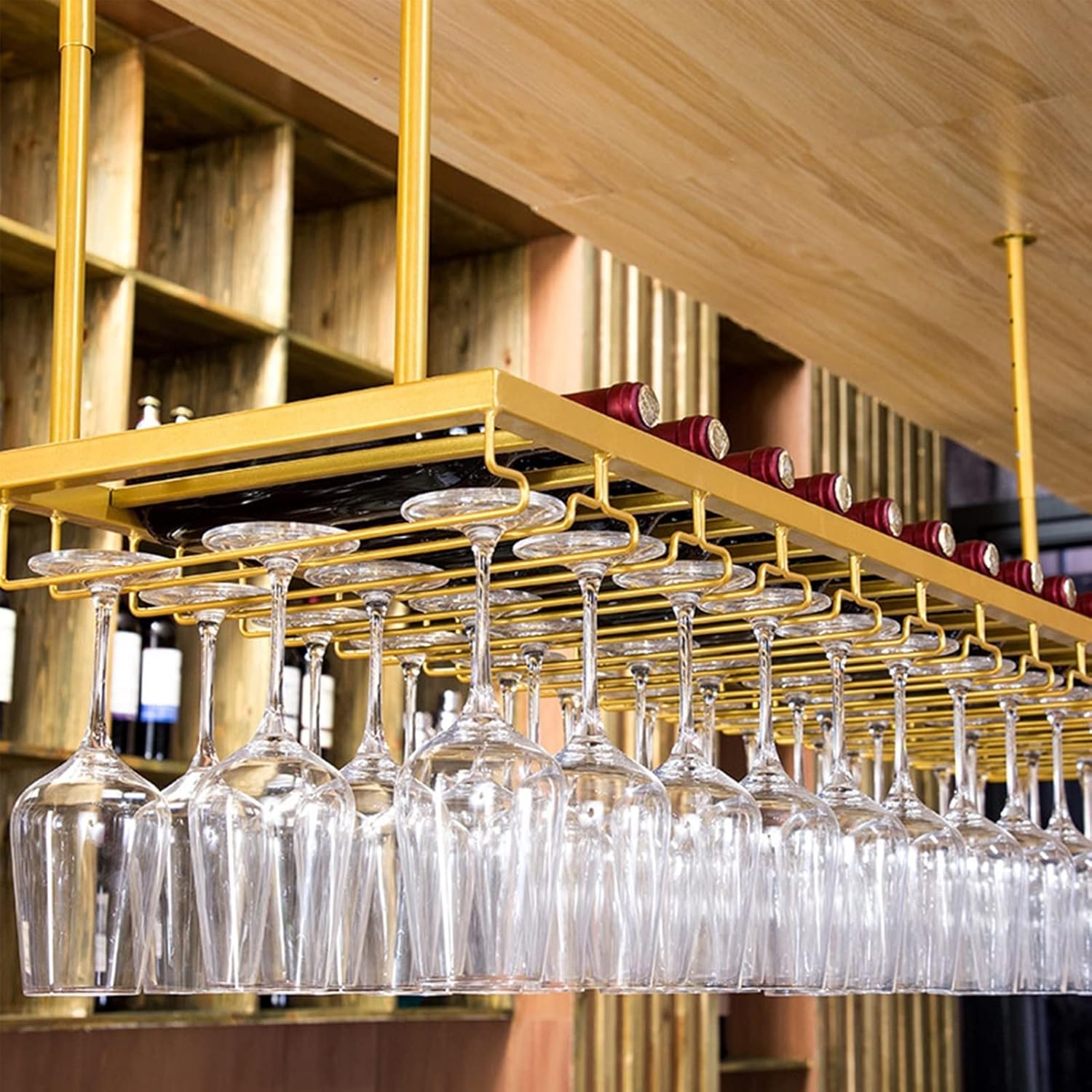 Pimex Gold Ceiling Wine Rack with Adjustable Height