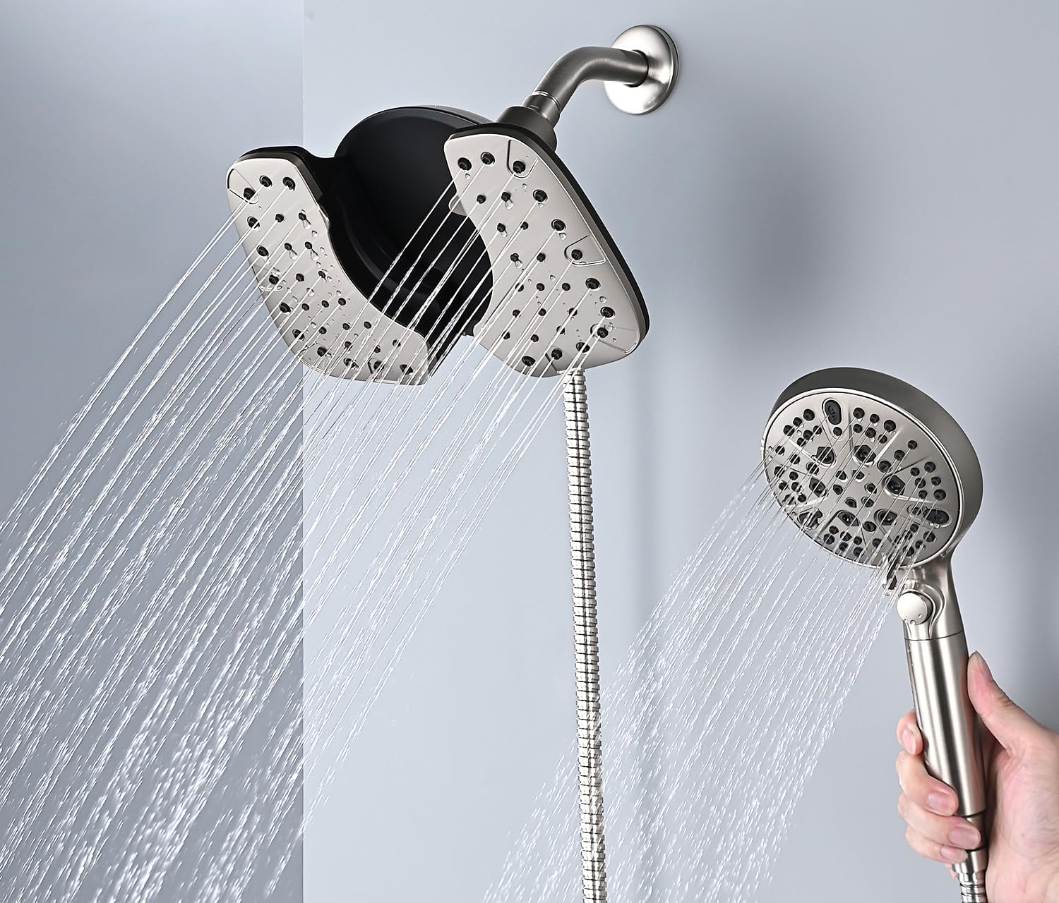INAVAMZ 25GPM Nickel Shower Head with Handheld 10 Spray Settings