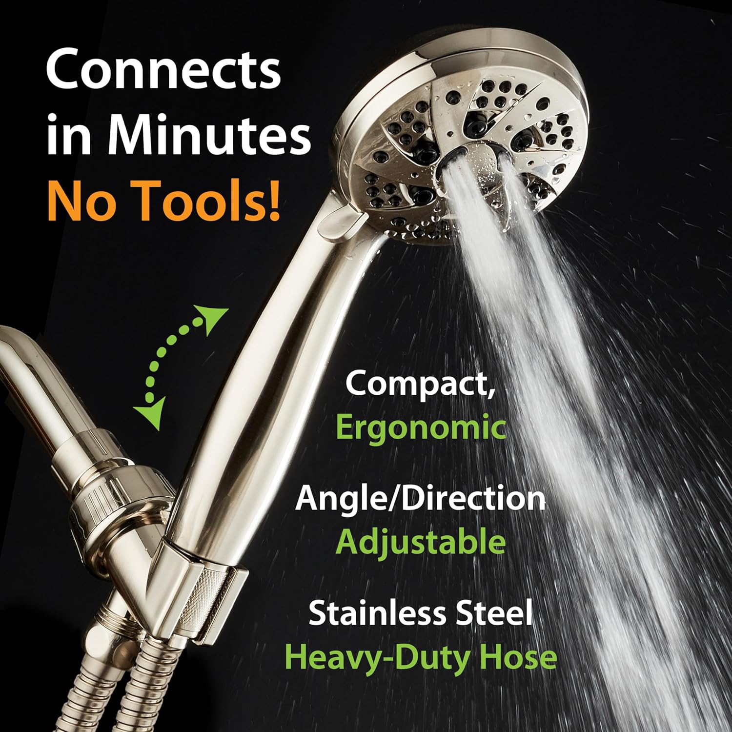 AquaDance High Pressure 6-Setting Handheld Shower Head with Stainless Steel Hose