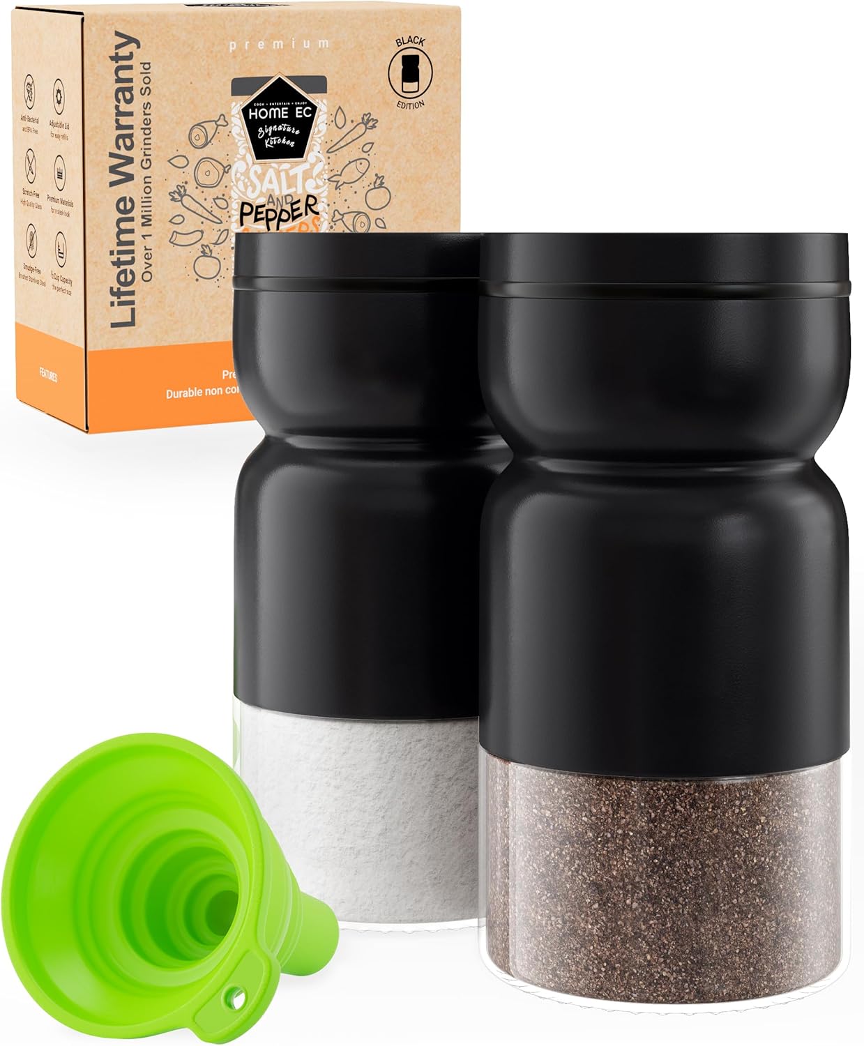 HOME EC Salt Pepper Shakers Set with Adjustable Pour Holes - Farmhouse Style