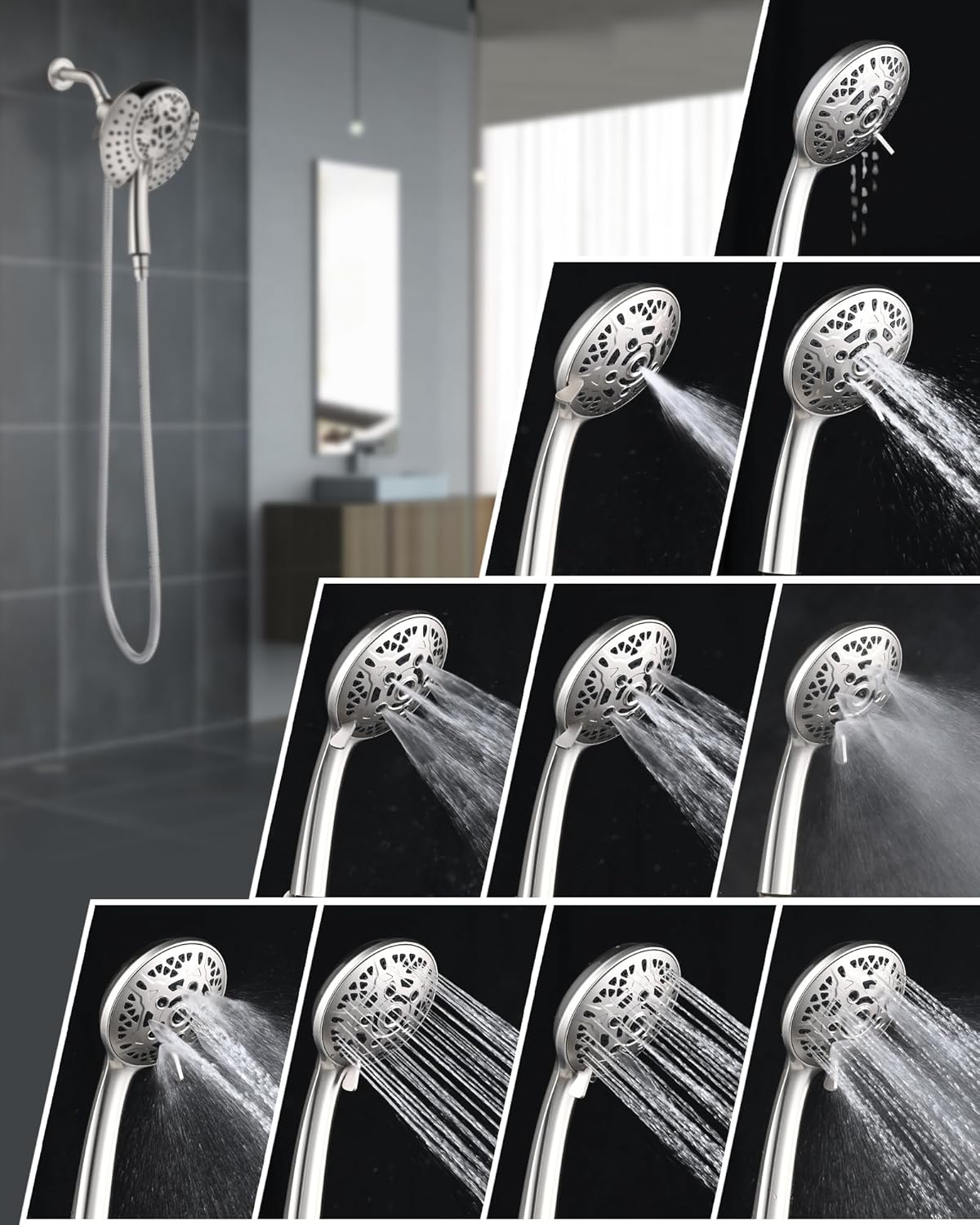 INAVAMZ 25GPM Rain Handheld Shower Head Combo