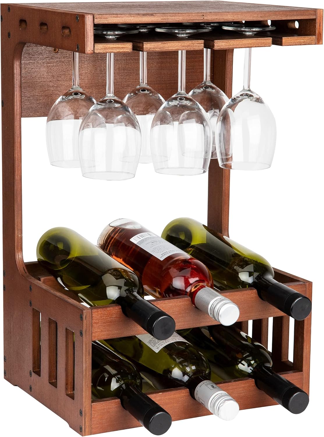 Mind Reader Wall-Mounted Wine Rack 6-Bottle Capacity Wood Brown