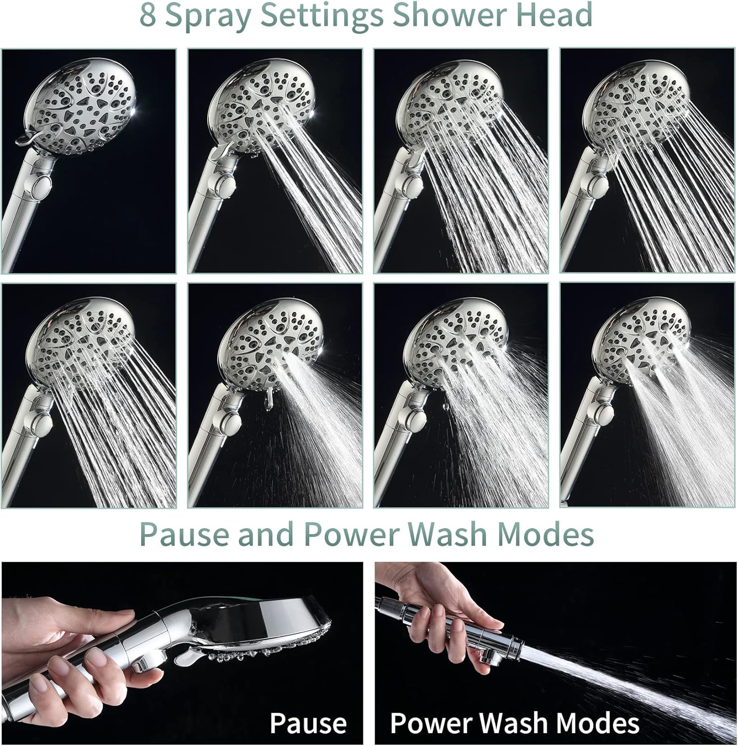 WHZeffect Handheld Shower Head with 8 Spray Modes and Power Wash 1