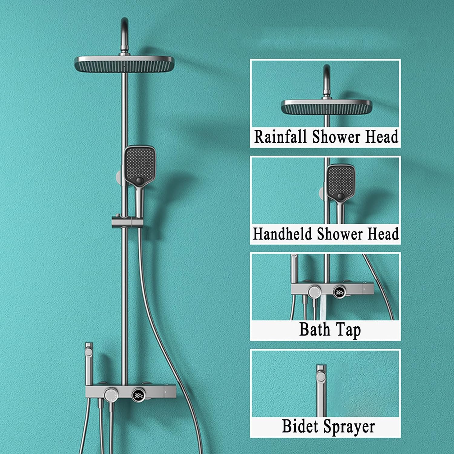 Digital Display Shower Faucet Set with 4 Functions