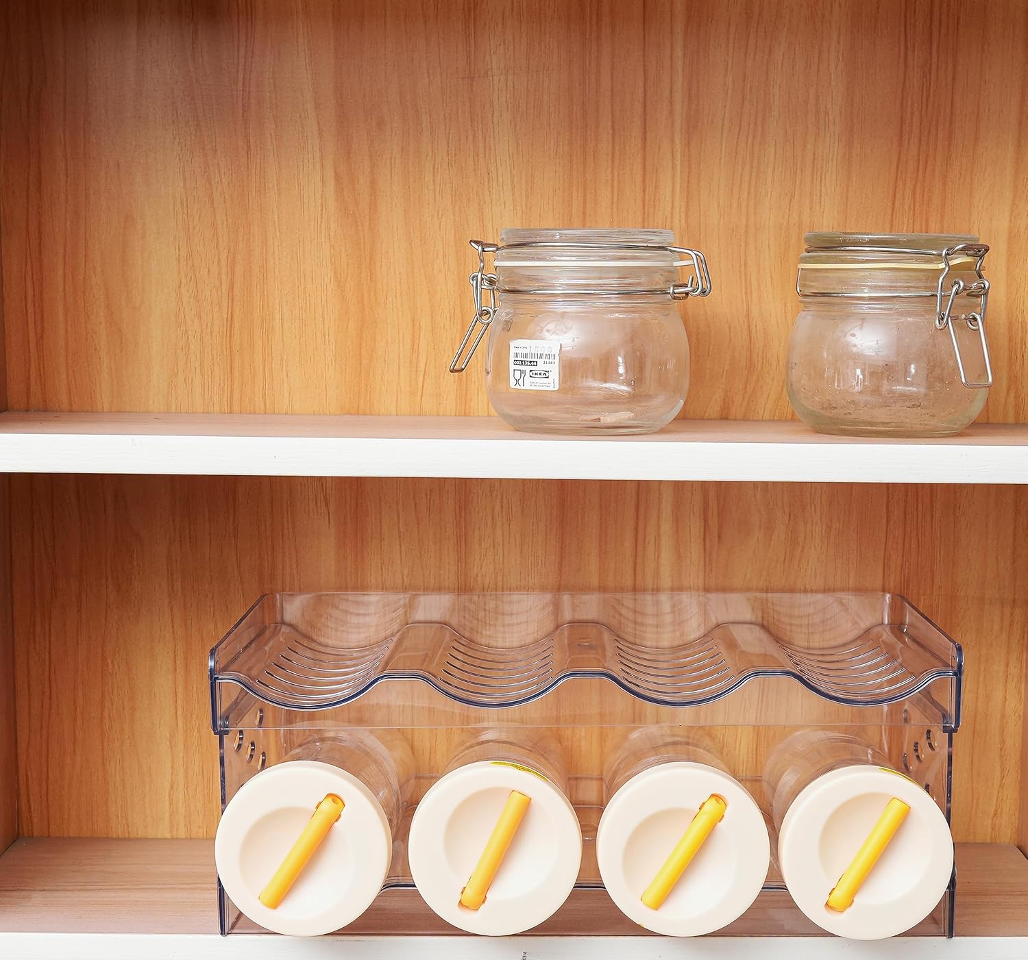 IEEK Clear Plastic Stackable Bottle Rack Holds 16 Bottles 4 Pack
