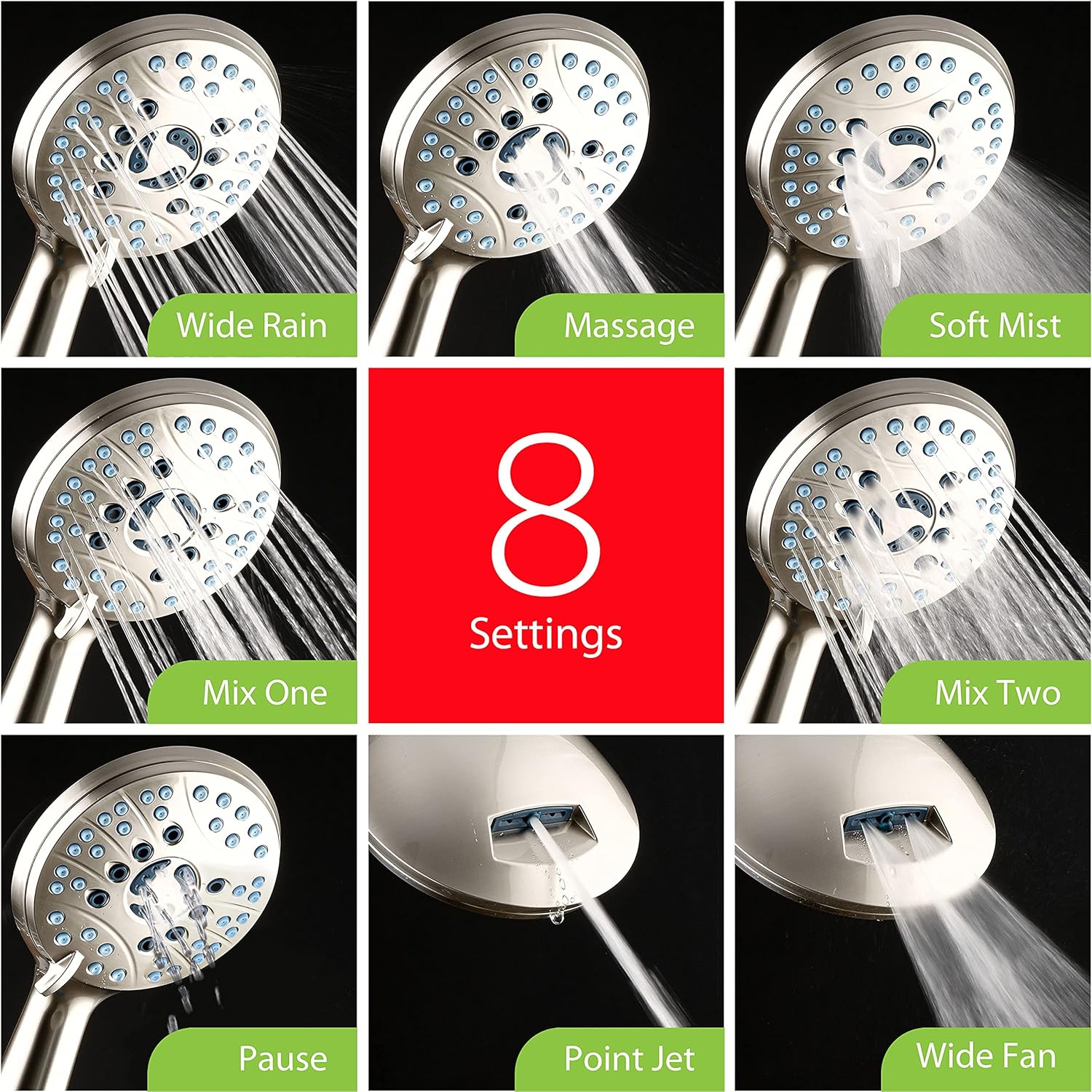 Hotel Spa AquaCare High Pressure 48-Setting Rain Handheld 3-Way Shower Combo
