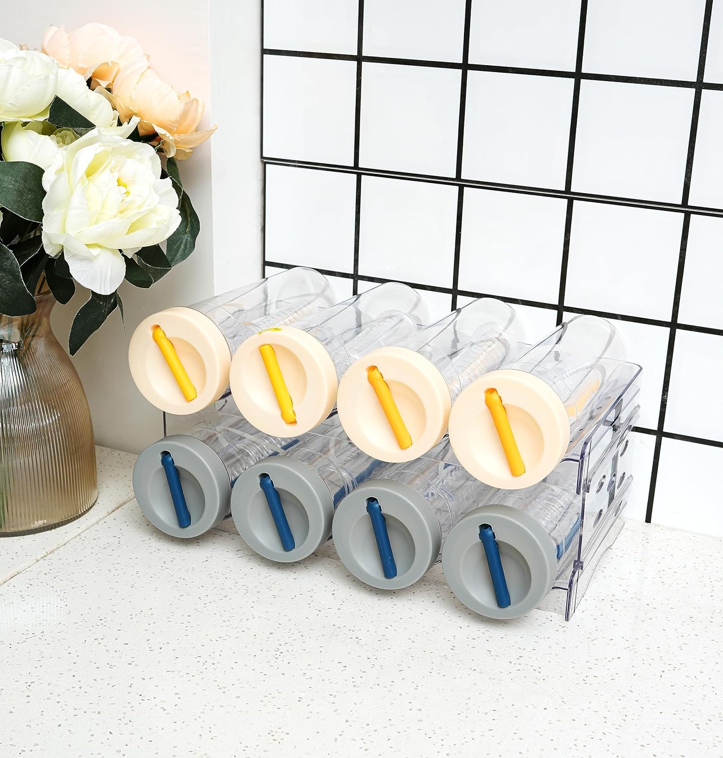 IEEK Clear Plastic Stackable Bottle Rack Holds 16 Bottles 4 Pack