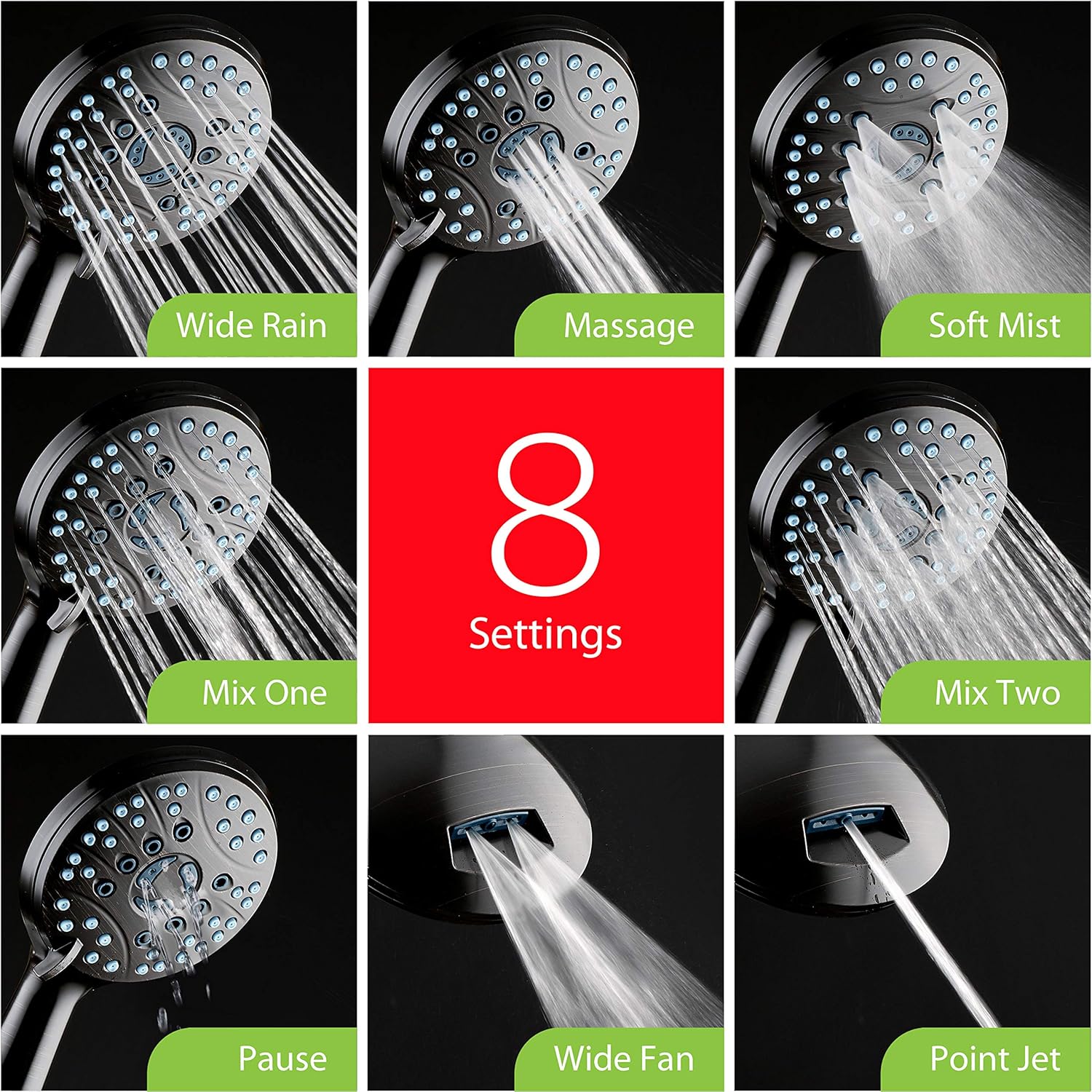 Hotel Spa High Pressure Handheld Shower Head with 50 Modes and Adjustable Arm