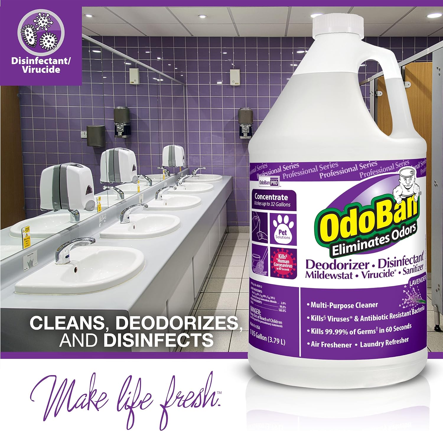 OdoBan Professional Disinfectant 2-Pack 1 Gallon Lavender Scent