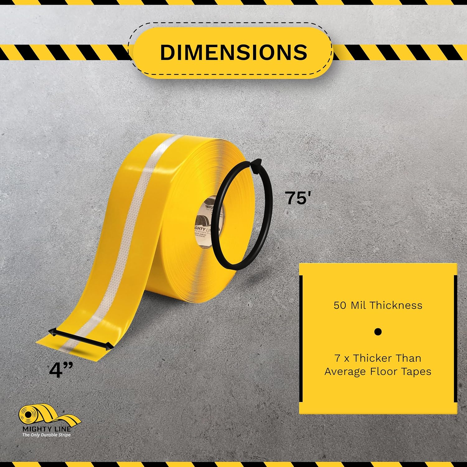 Mighty Line Heavy-Duty Reflective Floor Tape 4 Yellow 75 Roll