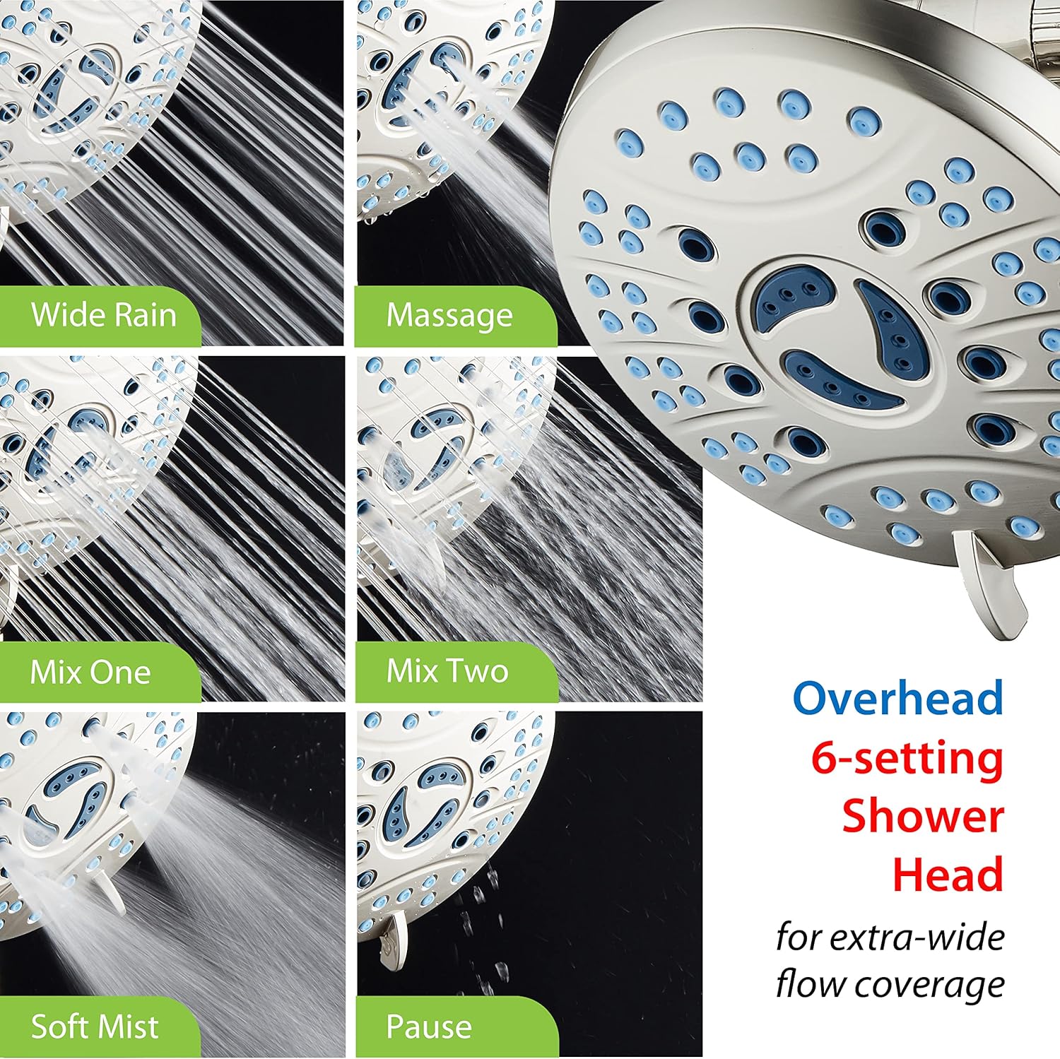 Hotel Spa AquaCare High Pressure 48-Setting Rain Handheld 3-Way Shower Combo