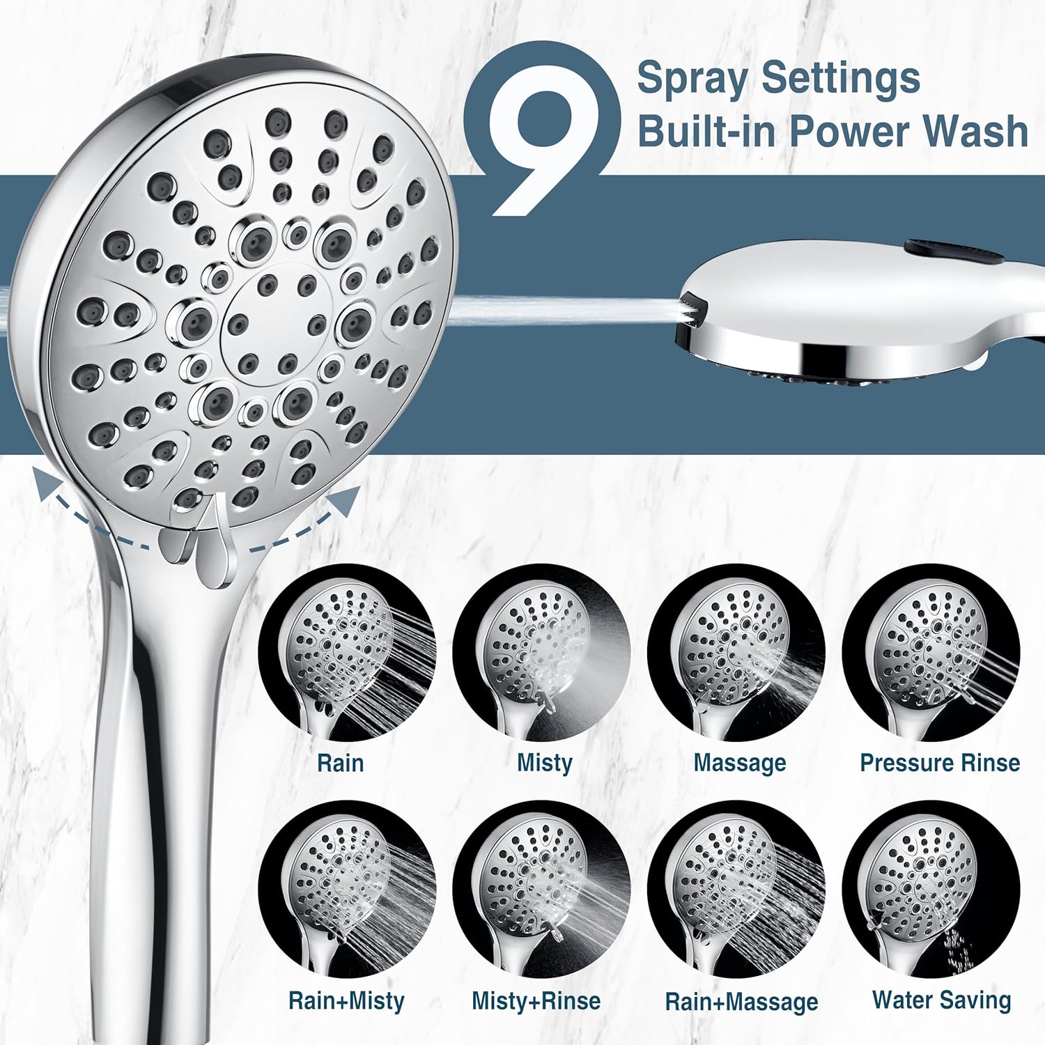 Bright Showers Handheld Showerhead with 9 Spray Settings 1