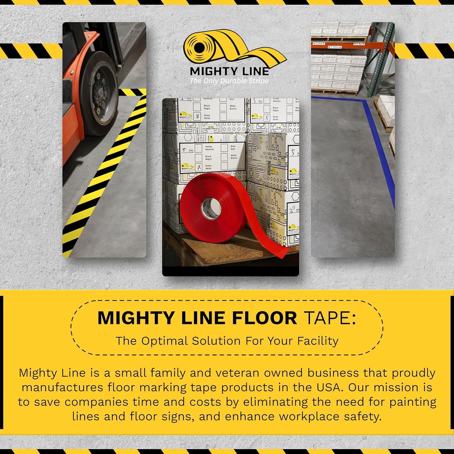 Mighty Line Heavy-Duty Reflective Floor Tape 4 Yellow 75 Roll